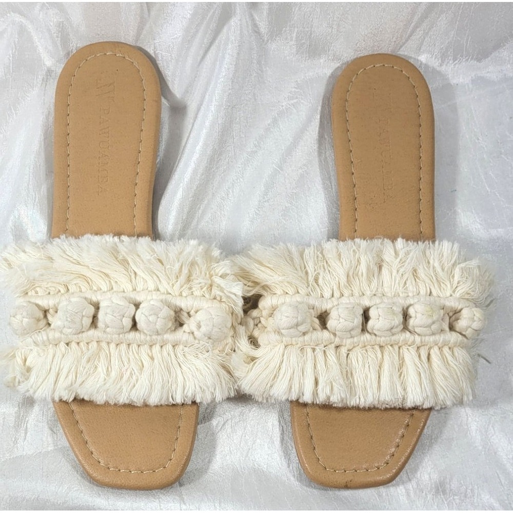 Pawuamba Women's Hand Braided Cotton Macrame Sandals - Sisal Natural - 9